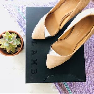 L.A.M.B Harlie II - Cream and Silver Suede Pumps